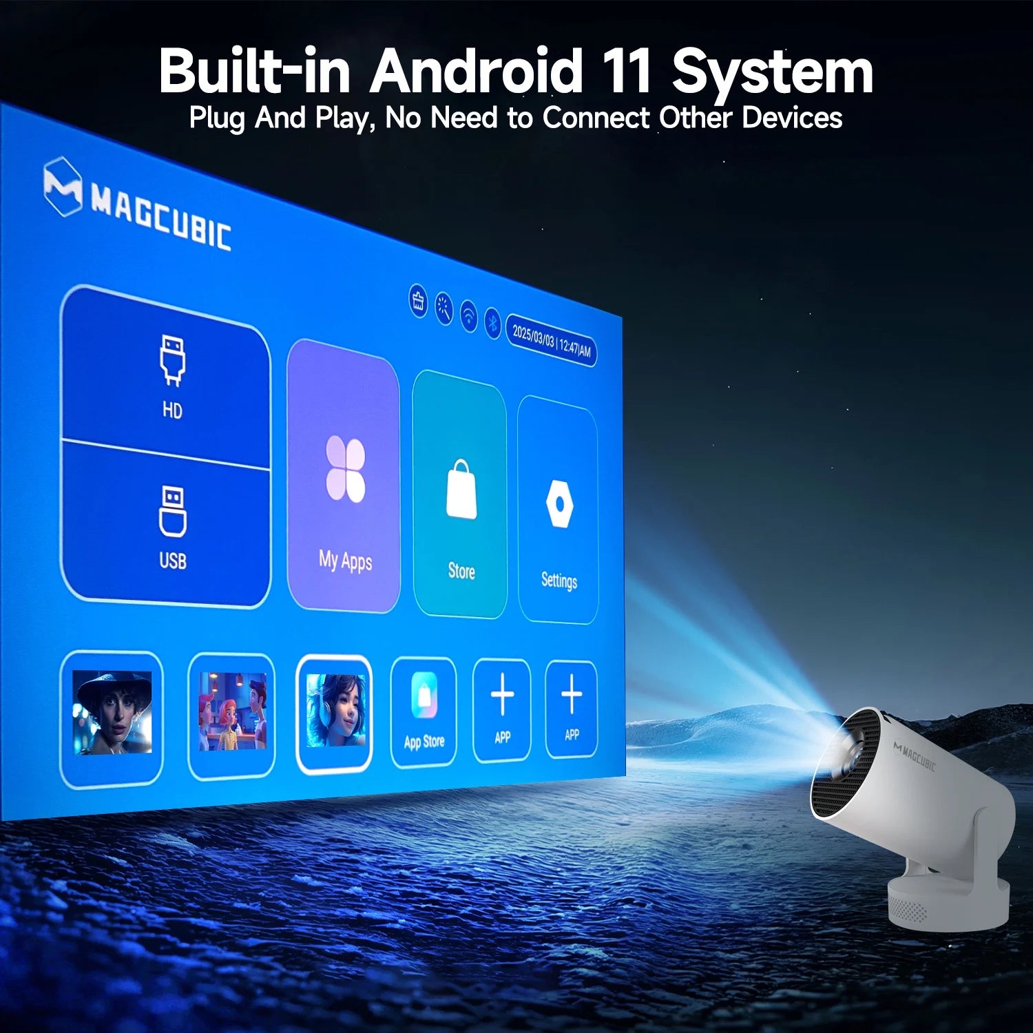 Projector, 4K 1080P Support with Wifi 6 & BT 5.4, 5W Soundbase Speaker, Auto Keystone, Mini Projector Portable for Home & Outdoor Movies Hy300Pro+