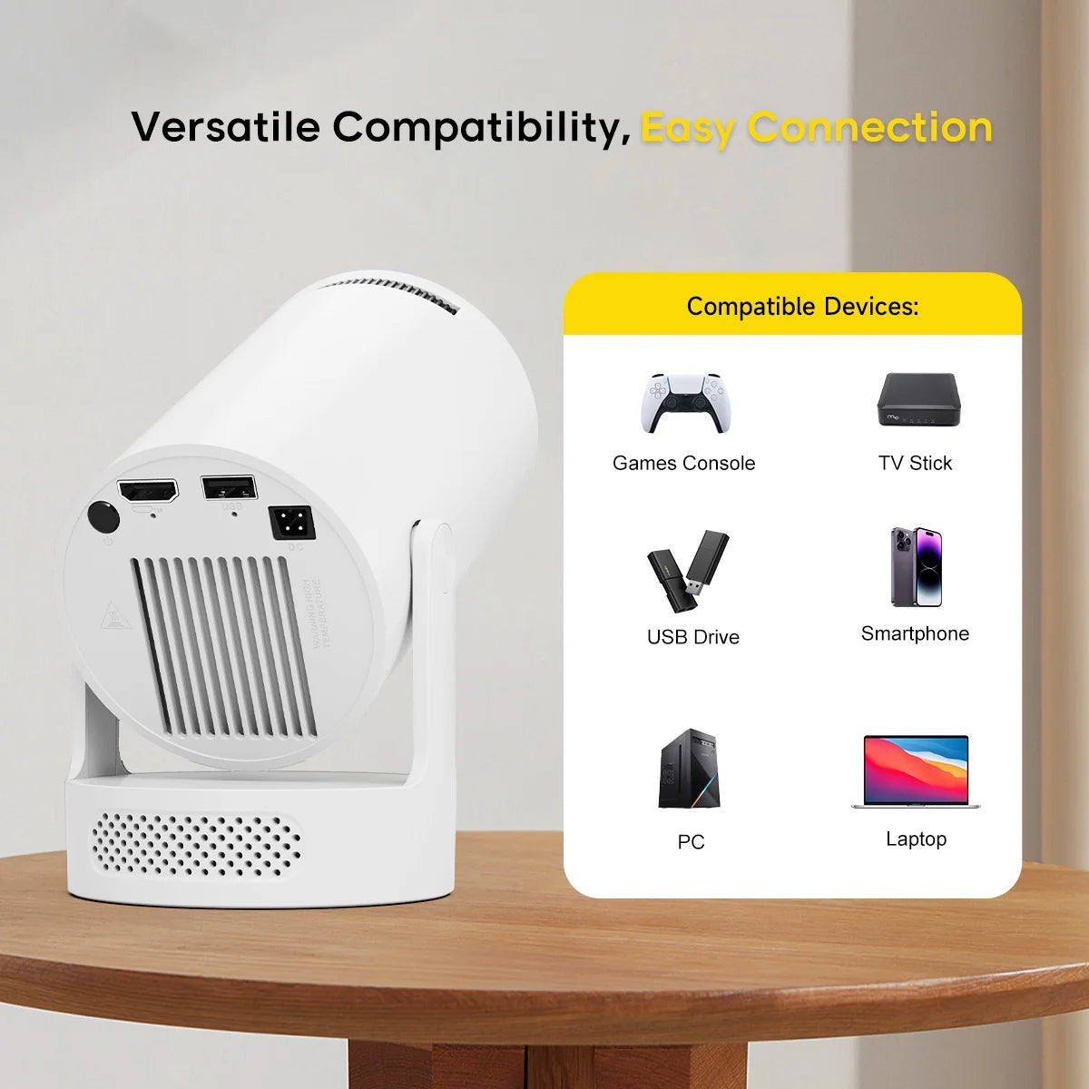 Projector, 4K 1080P Support with Wifi 6 & BT 5.4, 5W Soundbase Speaker, Auto Keystone, Mini Projector Portable for Home & Outdoor Movies Hy300Pro+
