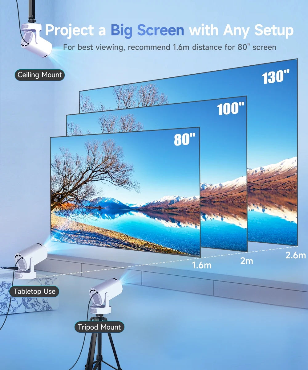 Projector, 4K 1080P Support with Wifi 6 & BT 5.4, 5W Soundbase Speaker, Auto Keystone, Mini Projector Portable for Home & Outdoor Movies Hy300Pro+
